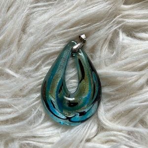 Art Glass TearDrop Blue Necklace Pendant